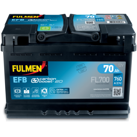 BATTERIE DEMARRAGE  MICRO HYBRIDE EFB STOP AND START 12V 70Ah-720A FULMEN / EXIDE