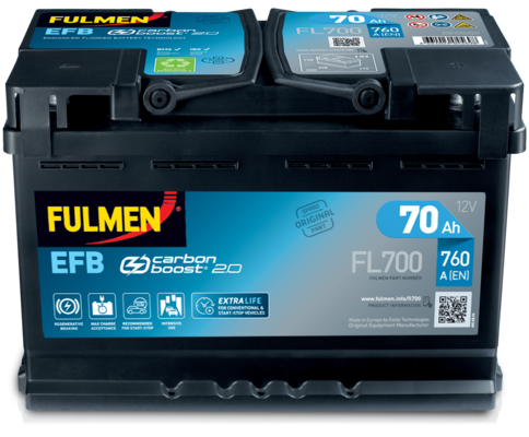 BATTERIE DEMARRAGE MICRO HYBRIDE EFB STOP AND START 12V 70Ah-720A FULMEN /  EXIDE - Batterie Multi Services